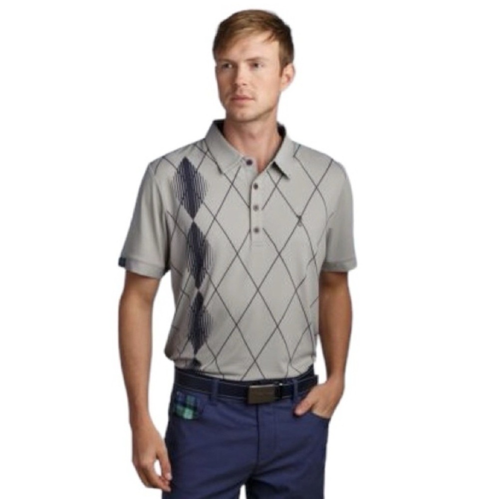 William Murray Golf Gray Argyle Print Polo Size L